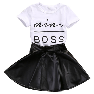 Mini Boss Top Leather Skirt Set