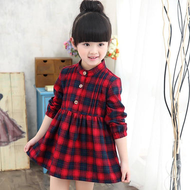 Plaid Long Sleeve Girls Dress